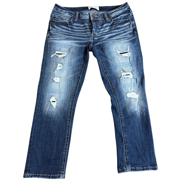 Buckle BKE Stella Slim Fit Low Rise Capri Blue Jeans Pants Size 30 Distressed - Picture 1 of 3